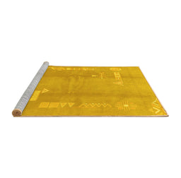 Sideview of Machine Washable Abstract Yellow Modern Rug, wshabs3063yw