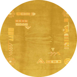 Round Machine Washable Abstract Orange Rug, wshabs3063
