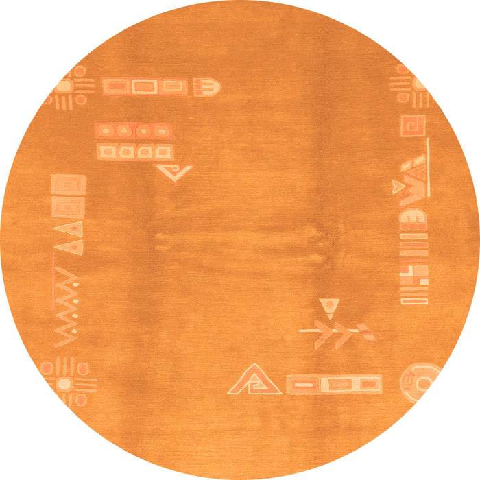Round Machine Washable Abstract Orange Modern Area Rugs, wshabs3063org