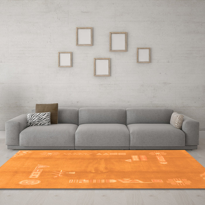 Machine Washable Abstract Orange Modern Area Rugs in a Living Room, wshabs3063org