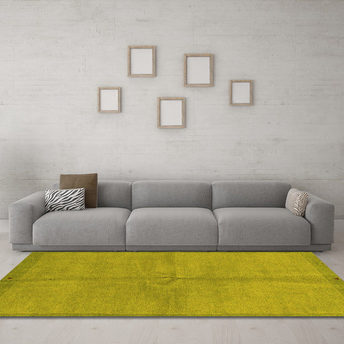 Machine Washable Abstract Yellow Modern Rug in a Living Room, wshabs3064yw