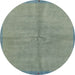 Round Machine Washable Abstract Dark Sea Green Rug, wshabs3064