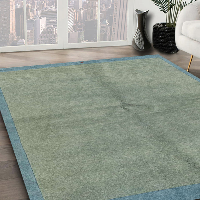 Machine Washable Abstract Dark Sea Green Rug in a Family Room, wshabs3064