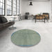 Round Abstract Dark Sea Green Modern Rug in a Office, abs3064