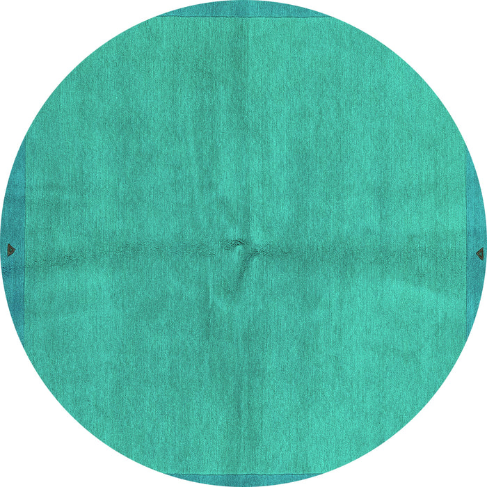 Round Machine Washable Abstract Turquoise Modern Area Rugs, wshabs3064turq