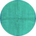 Round Machine Washable Abstract Turquoise Modern Area Rugs, wshabs3064turq