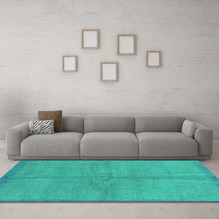 Machine Washable Abstract Turquoise Modern Area Rugs in a Living Room,, wshabs3064turq