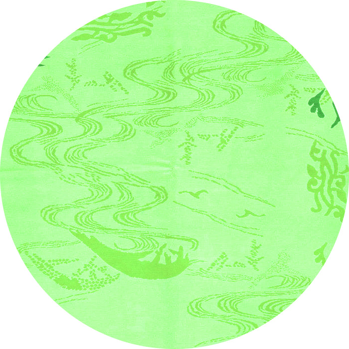 Round Machine Washable Abstract Green Modern Area Rugs, wshabs3065grn