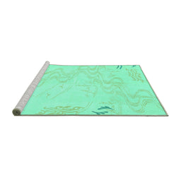 Sideview of Machine Washable Abstract Turquoise Modern Area Rugs, wshabs3065turq