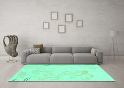Machine Washable Abstract Turquoise Modern Area Rugs in a Living Room,, wshabs3065turq