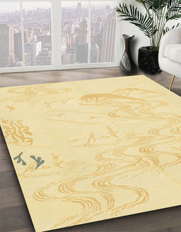 Abstract Chrome Gold Yellow Modern Rug in Family Room, abs3065