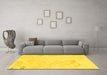 Machine Washable Abstract Yellow Modern Rug in a Living Room, wshabs3065yw