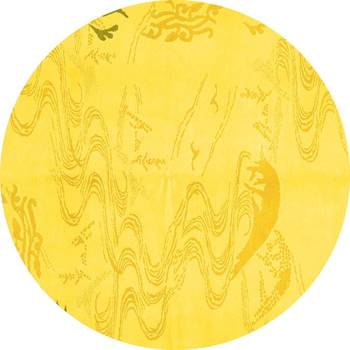 Round Machine Washable Abstract Yellow Modern Rug, wshabs3065yw