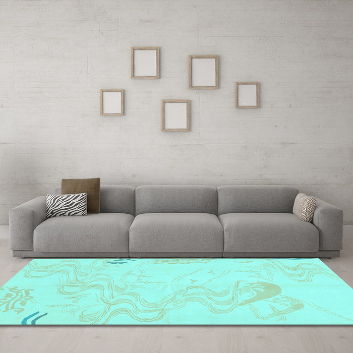 Machine Washable Abstract Light Blue Modern Rug in a Living Room, wshabs3065lblu