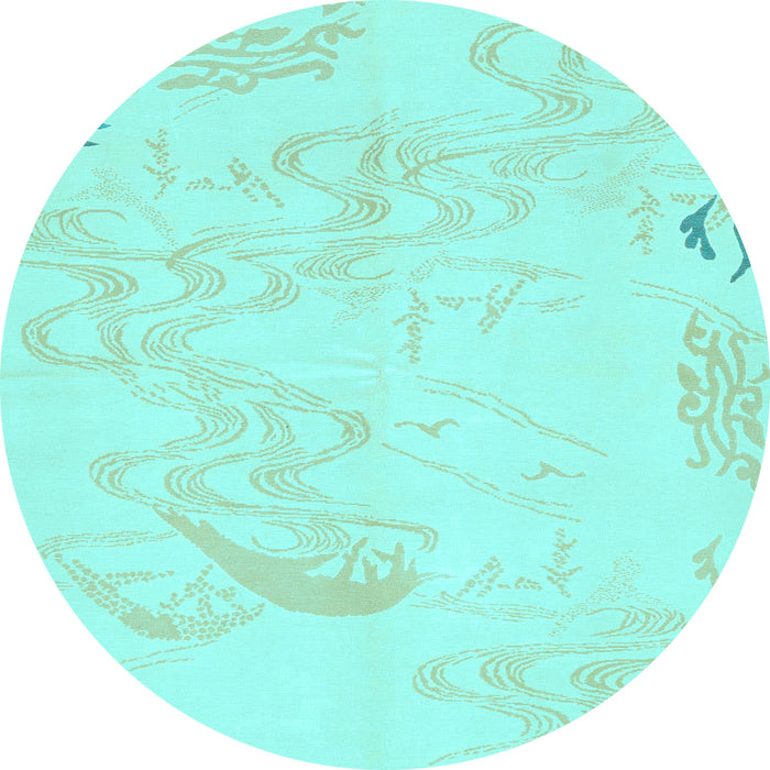 Round Machine Washable Abstract Light Blue Modern Rug, wshabs3065lblu