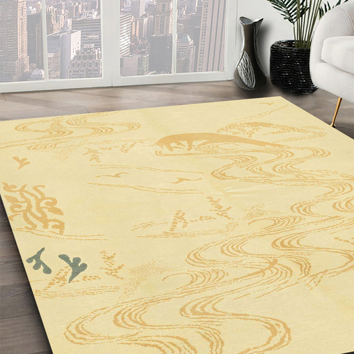 Machine Washable Abstract Chrome Gold Yellow Rug in a Family Room, wshabs3065