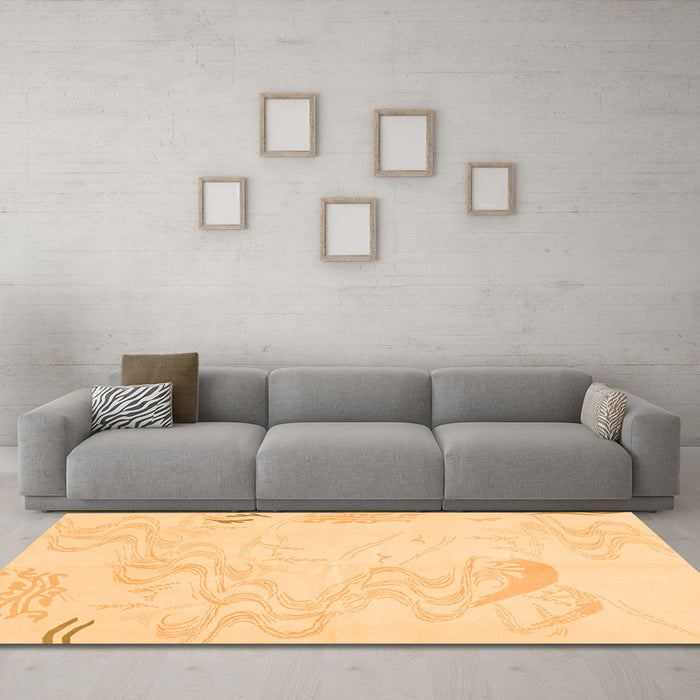 Machine Washable Abstract Orange Modern Area Rugs in a Living Room, wshabs3065org