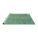 Sideview of Machine Washable Abstract Turquoise Modern Area Rugs, wshabs3066turq