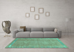 Machine Washable Abstract Turquoise Modern Area Rugs in a Living Room,, wshabs3066turq