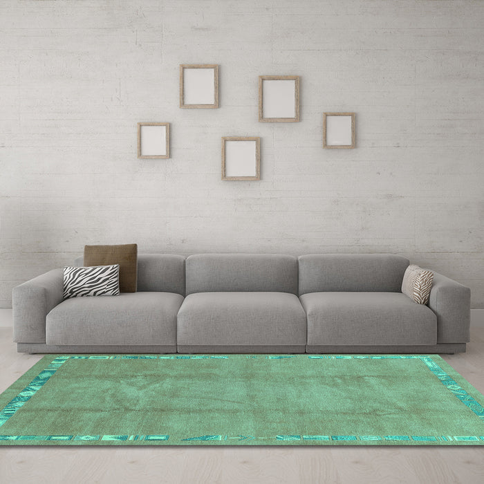 Machine Washable Abstract Turquoise Modern Area Rugs in a Living Room,, wshabs3066turq