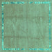 Square Machine Washable Abstract Turquoise Modern Area Rugs, wshabs3066turq