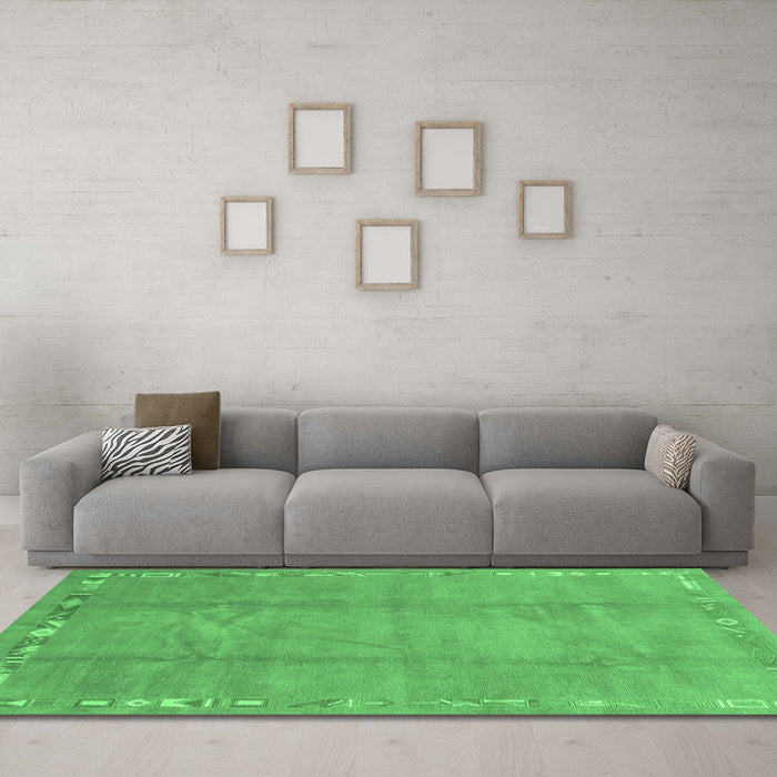 Machine Washable Abstract Emerald Green Modern Area Rugs in a Living Room,, wshabs3066emgrn