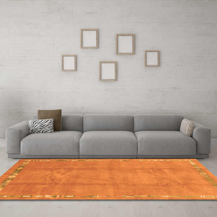 Machine Washable Abstract Orange Modern Area Rugs in a Living Room, wshabs3066org
