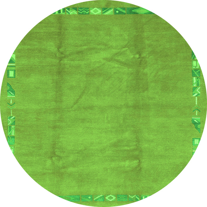 Round Machine Washable Abstract Green Modern Area Rugs, wshabs3066grn