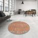 Round Machine Washable Abstract Orange Rug in a Office, wshabs3066