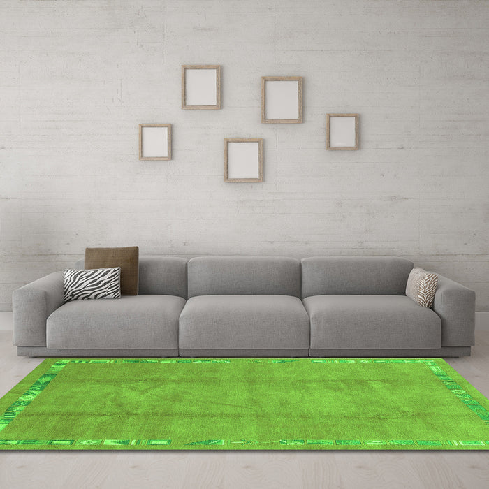 Machine Washable Abstract Green Modern Area Rugs in a Living Room,, wshabs3066grn