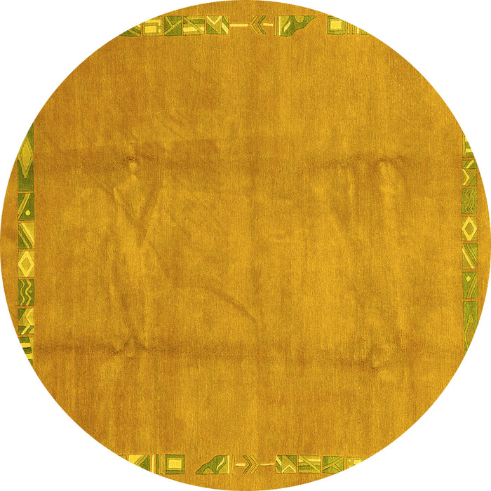 Round Abstract Yellow Modern Rug, abs3066yw