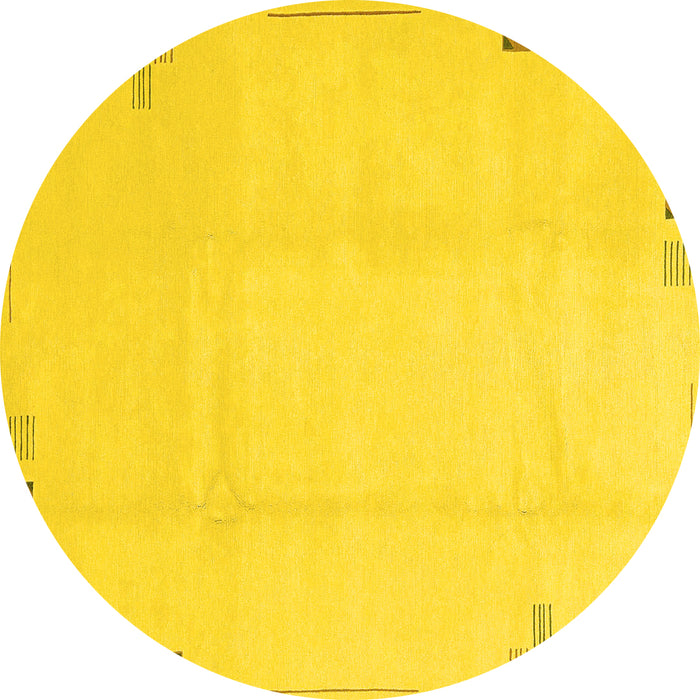 Round Machine Washable Solid Yellow Modern Rug, wshabs3067yw