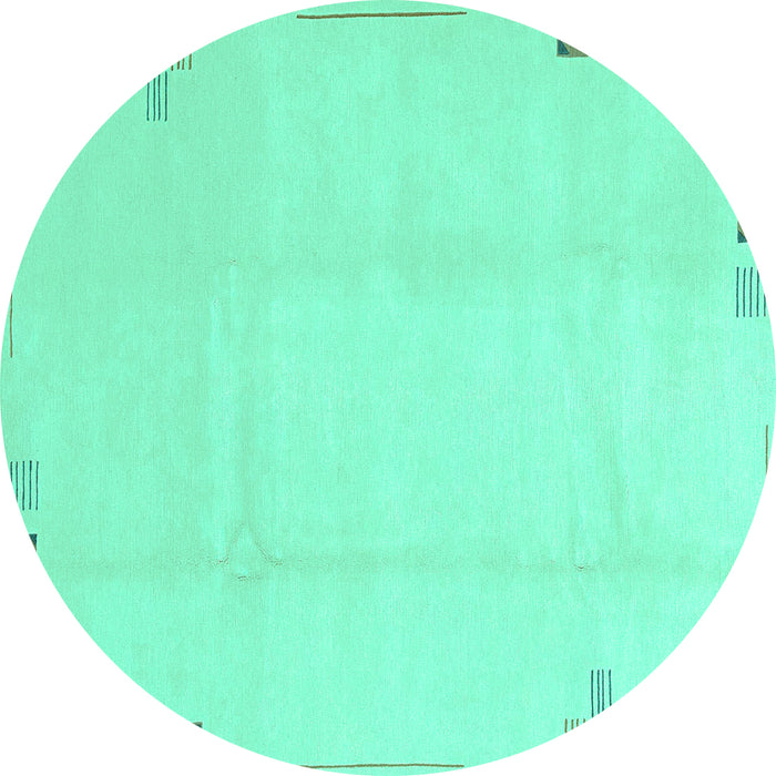 Round Machine Washable Solid Turquoise Modern Area Rugs, wshabs3067turq