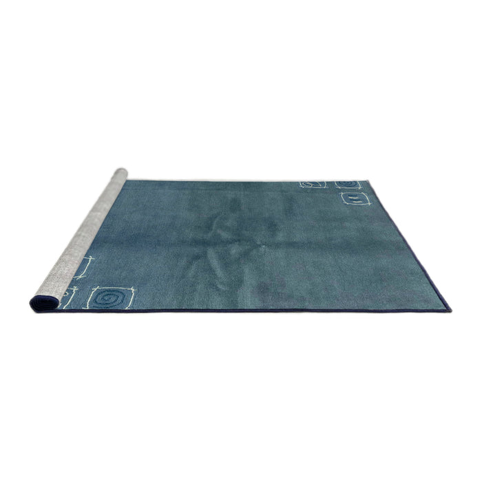 Sideview of Machine Washable Abstract Steel Blue Rug, wshabs3068