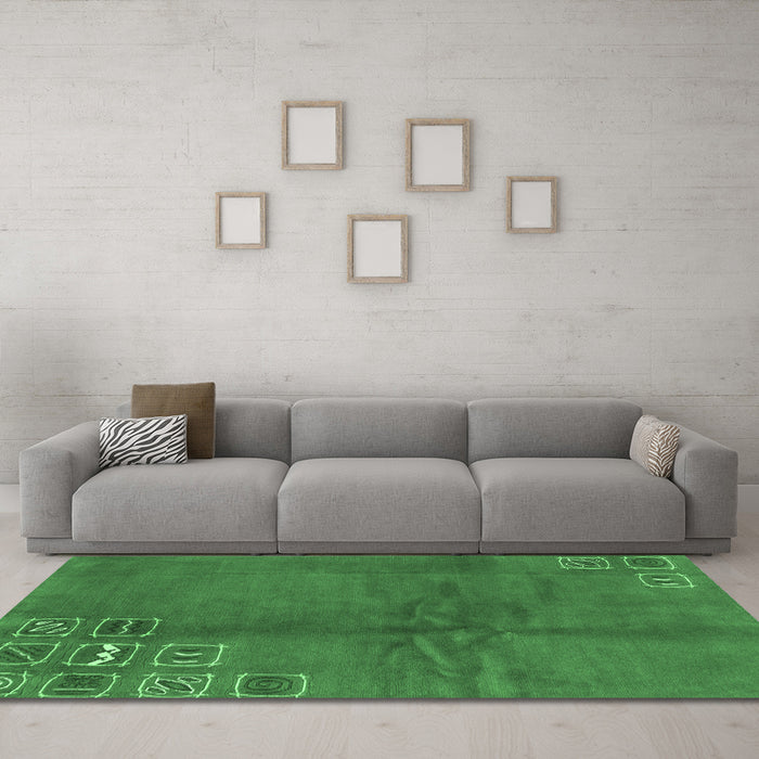 Machine Washable Abstract Emerald Green Modern Area Rugs in a Living Room,, wshabs3068emgrn