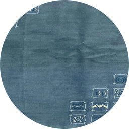 Round Machine Washable Abstract Steel Blue Rug, wshabs3068