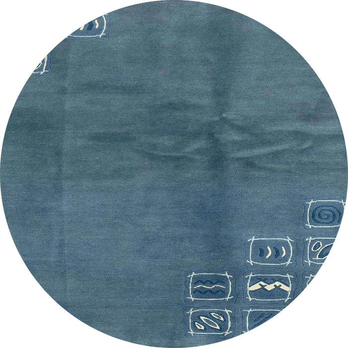 Round Machine Washable Abstract Steel Blue Rug, wshabs3068
