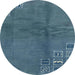 Round Machine Washable Abstract Steel Blue Rug, wshabs3068