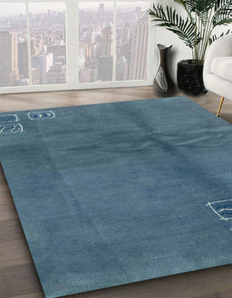 Abstract Steel Blue Modern Rug in Family Room, abs3068