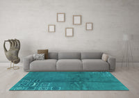 Machine Washable Abstract Turquoise Modern Rug, wshabs3068turq