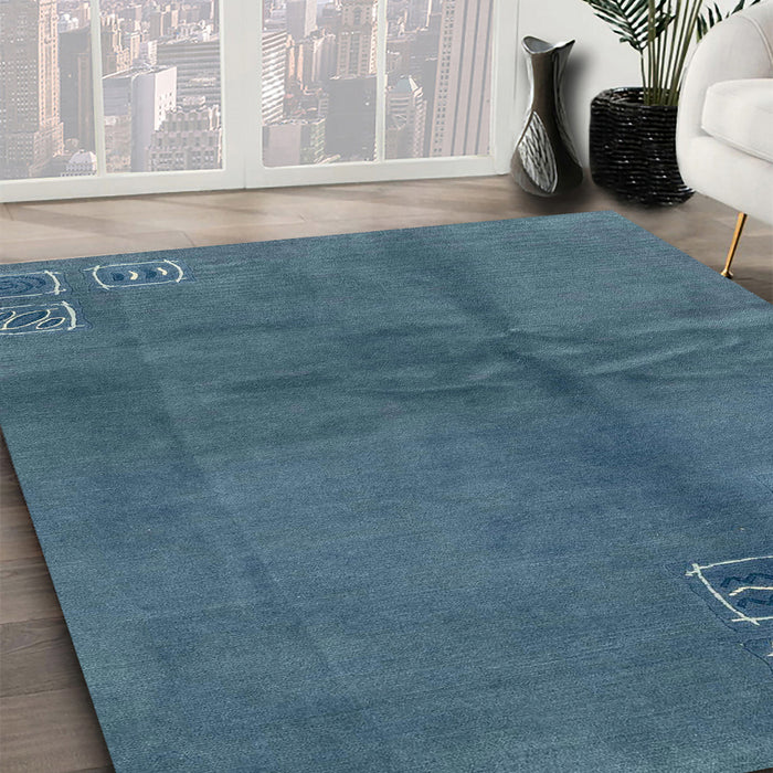 Abstract Steel Blue Modern Rug in Family Room, abs3068