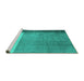 Sideview of Machine Washable Abstract Turquoise Modern Area Rugs, wshabs3069turq