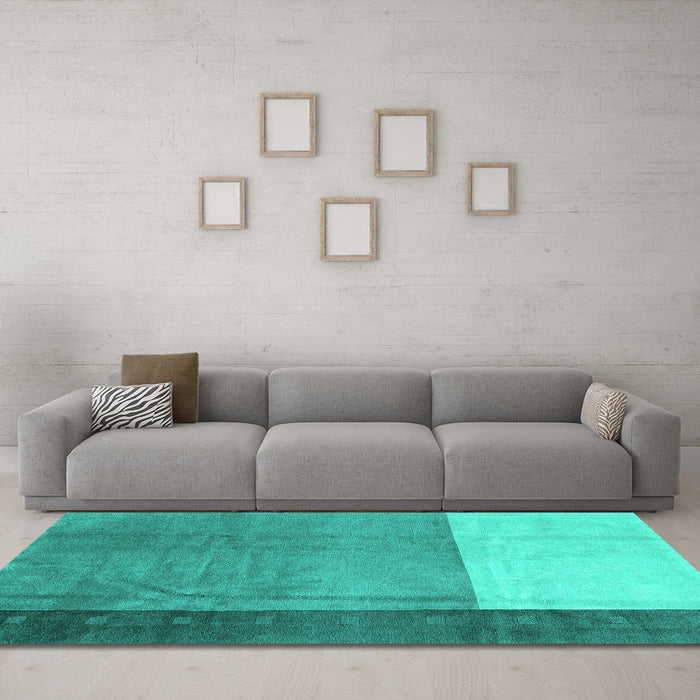 Machine Washable Abstract Turquoise Modern Area Rugs in a Living Room,, wshabs3069turq
