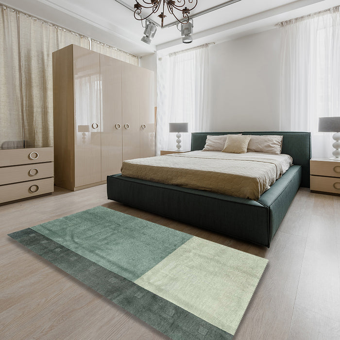 Machine Washable Abstract Green Rug in a Bedroom, wshabs3069