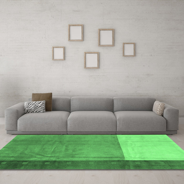 Machine Washable Abstract Emerald Green Modern Area Rugs in a Living Room,, wshabs3069emgrn