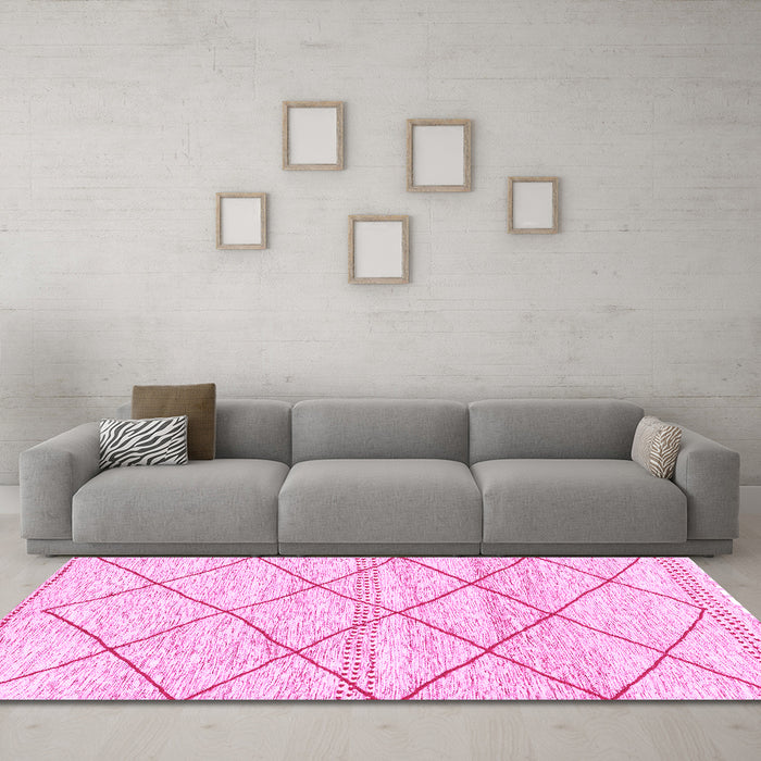 Machine Washable Solid Pink Modern Rug in a Living Room, wshabs3070pnk