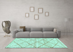 Machine Washable Solid Turquoise Modern Area Rugs in a Living Room,, wshabs3070turq