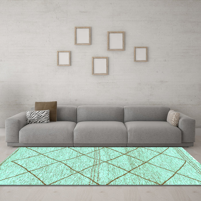 Machine Washable Solid Turquoise Modern Area Rugs in a Living Room,, wshabs3070turq
