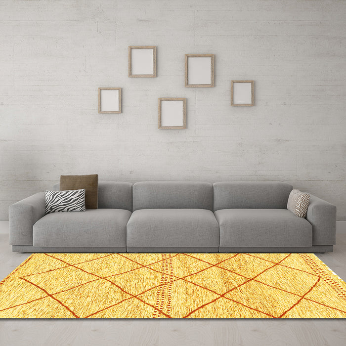Machine Washable Solid Yellow Modern Rug in a Living Room, wshabs3070yw