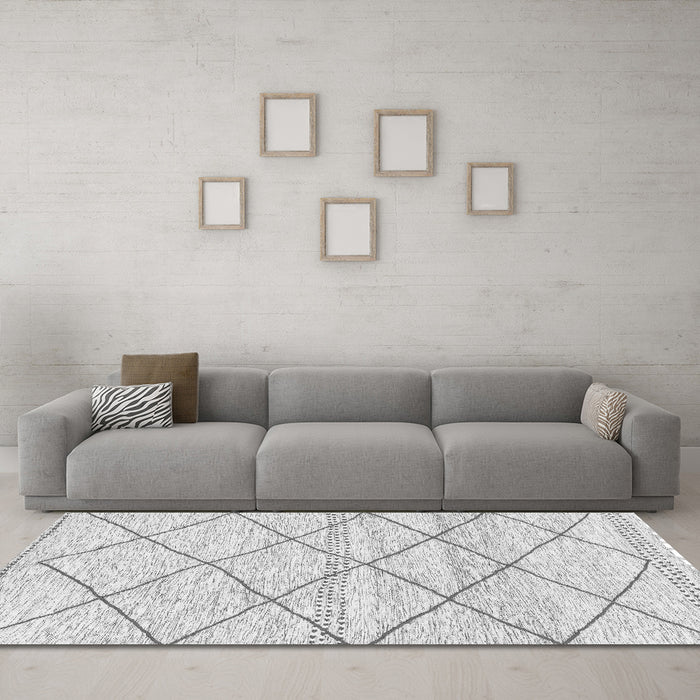 Machine Washable Solid Gray Modern Rug in a Living Room,, wshabs3070gry